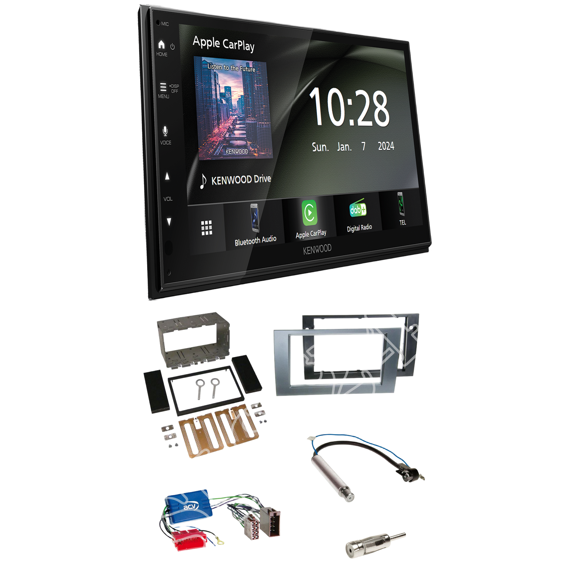 Kenwood DMX6523DABS Radio DAB + CarPlay with installation kit for Audi A4 B6 (8E)