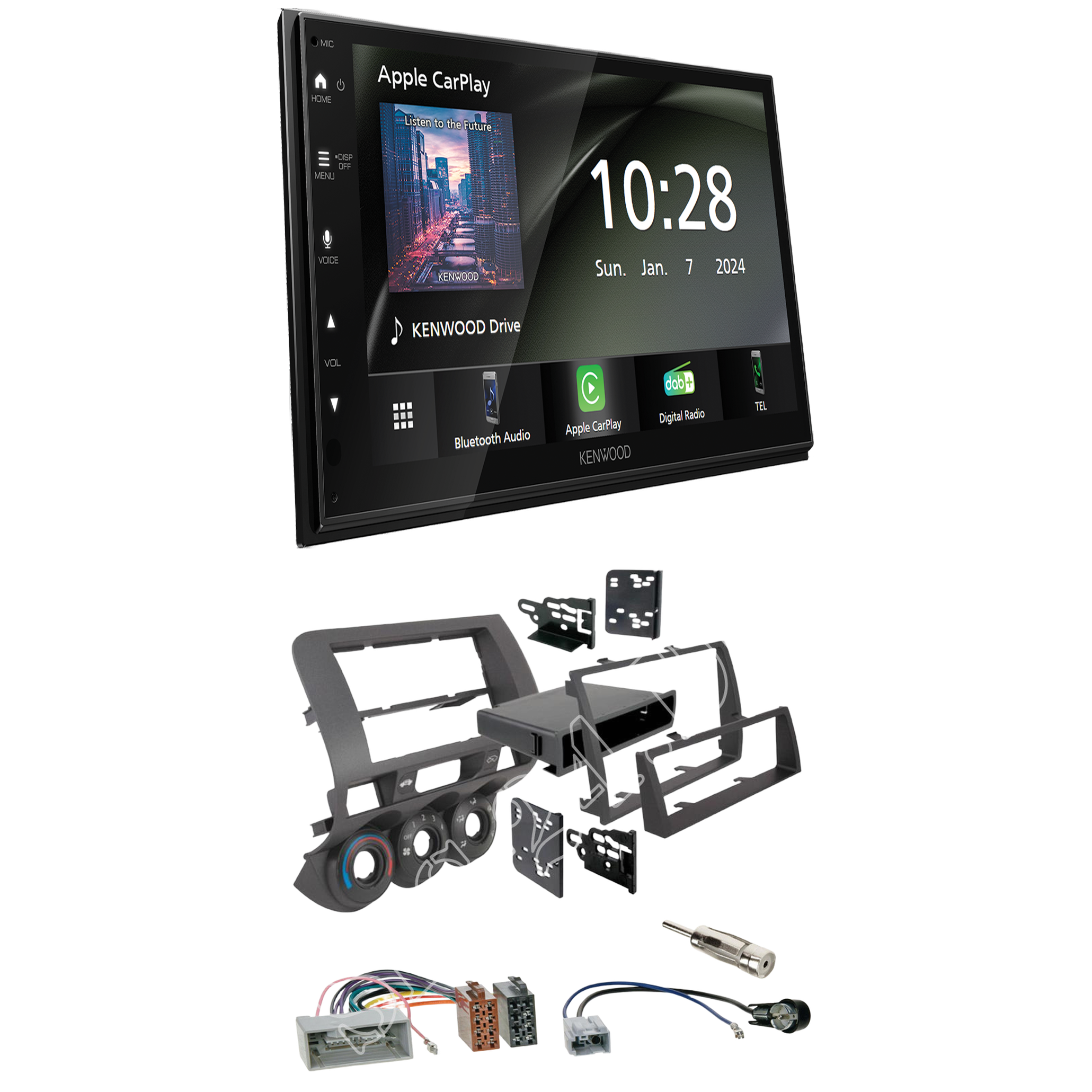 Kenwood DMX6523DABS Radio DAB + CarPlay with installation kit for Honda Fit from 10/2007