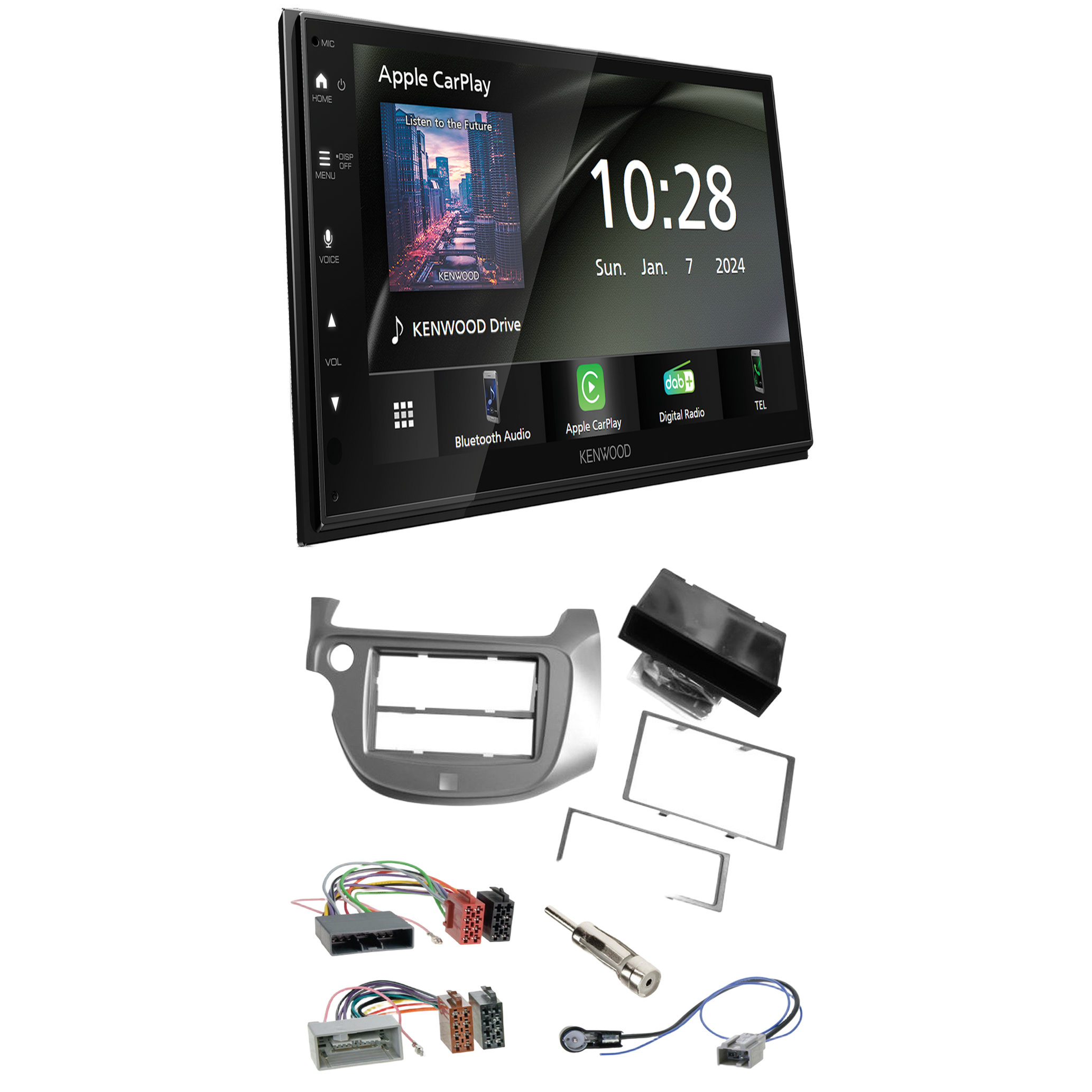 Kenwood DMX6523DABS Radio DAB + CarPlay with installation kit for Honda Jazz from 2008