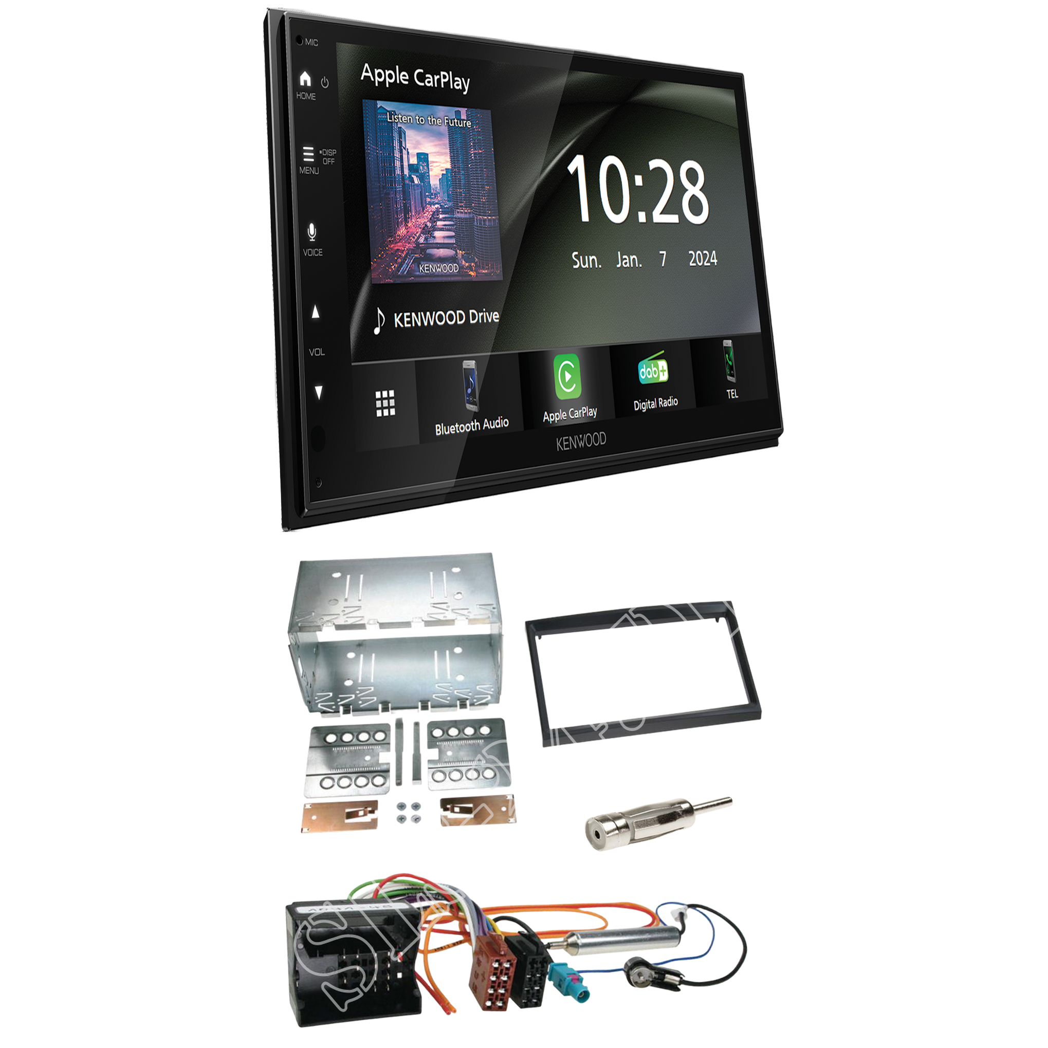 Kenwood DMX6523DABS Radio DAB + CarPlay with installation kit for Citroen C2 (J)
