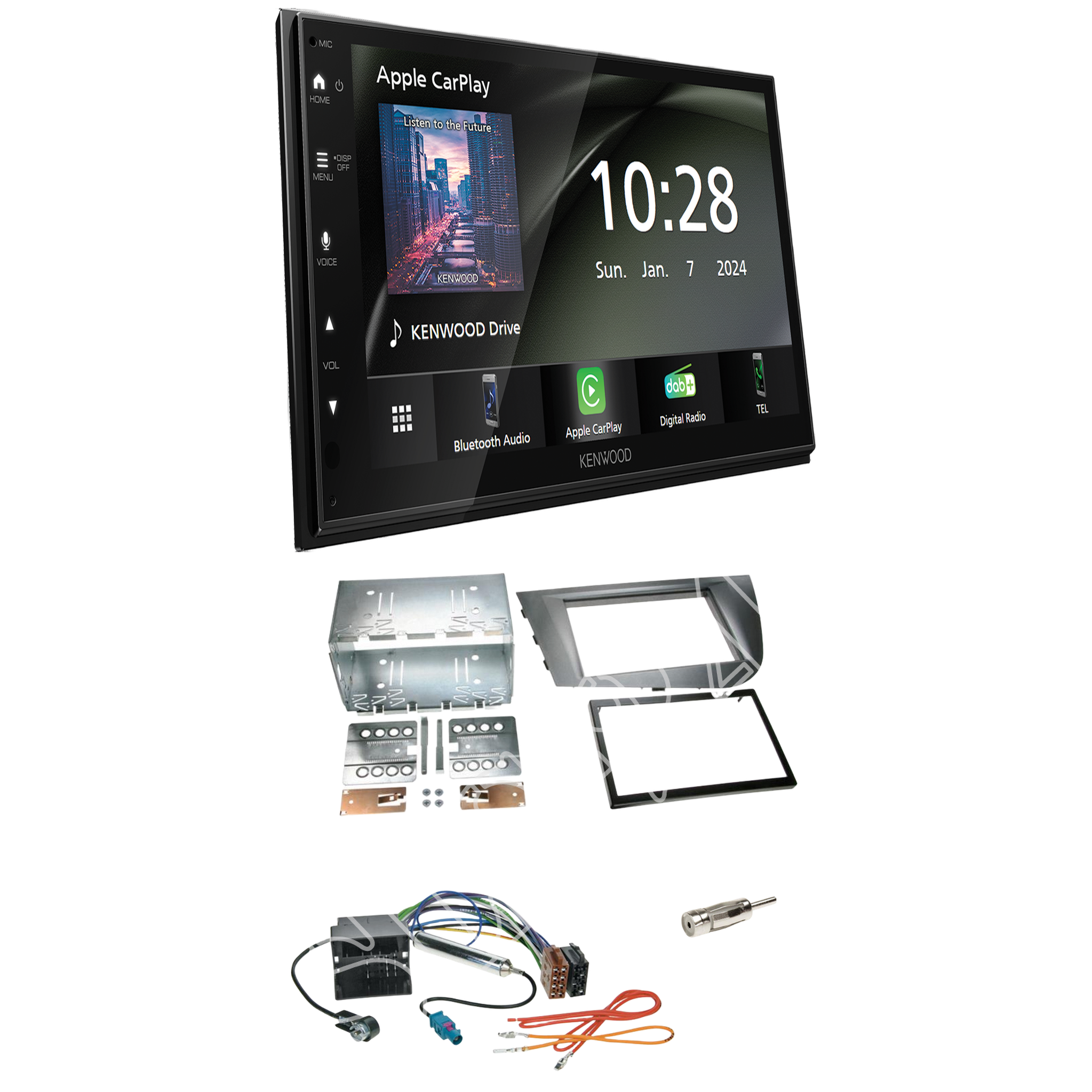 Kenwood DMX6523DABS Radio DAB + CarPlay with installation kit for Seat Leon 1P from 2005