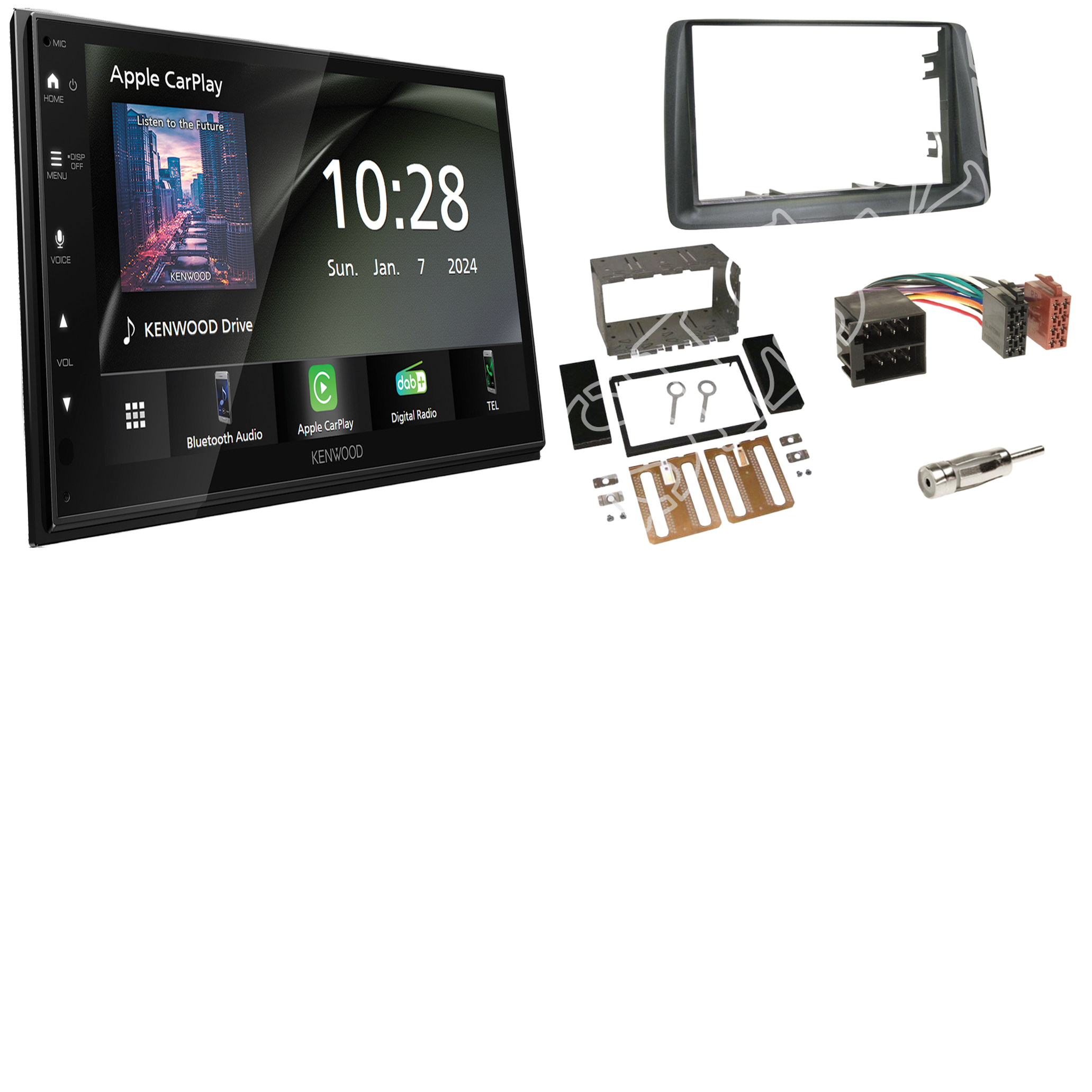 Kenwood DMX6523DABS Radio DAB + CarPlay with installation kit for Fiat Panda (169)