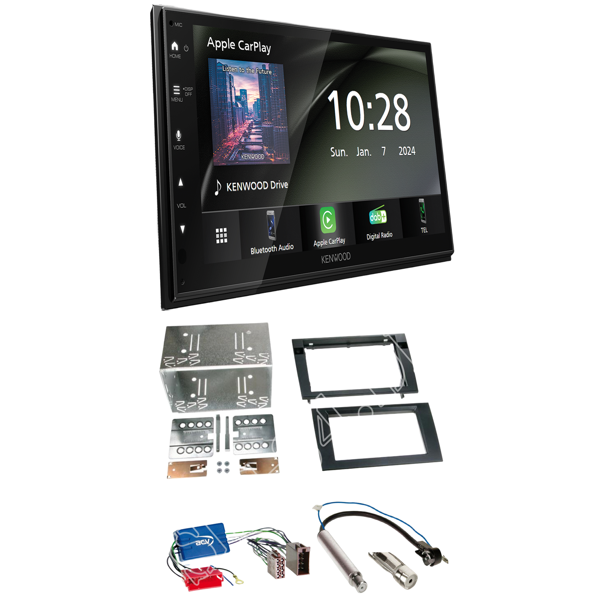 Kenwood DMX6523DABS Radio DAB + CarPlay with installation kit for Audi A4 (B6) from 2002