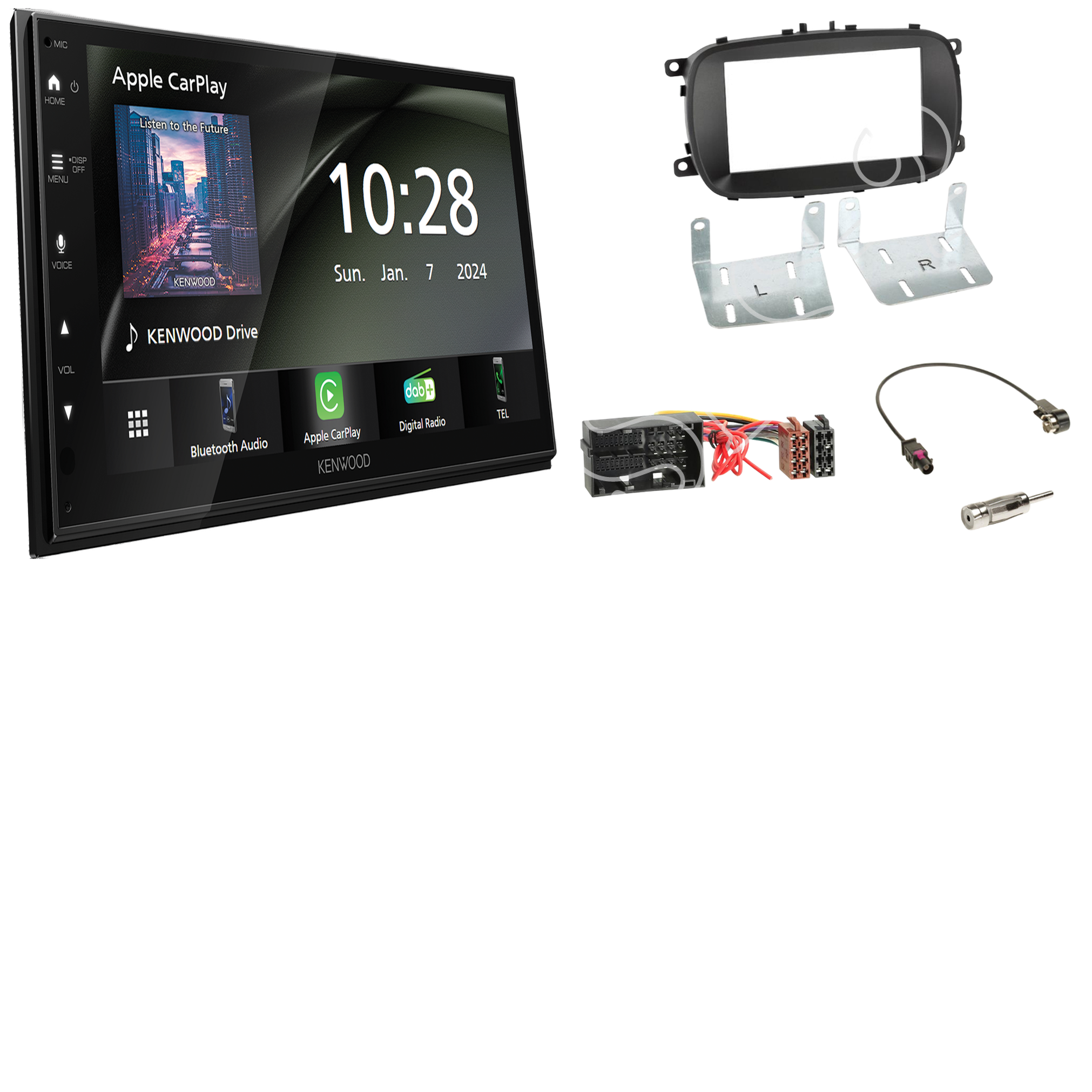 Kenwood DMX6523DABS Radio DAB + Apple CarPlay with installation kit for Fiat 500X