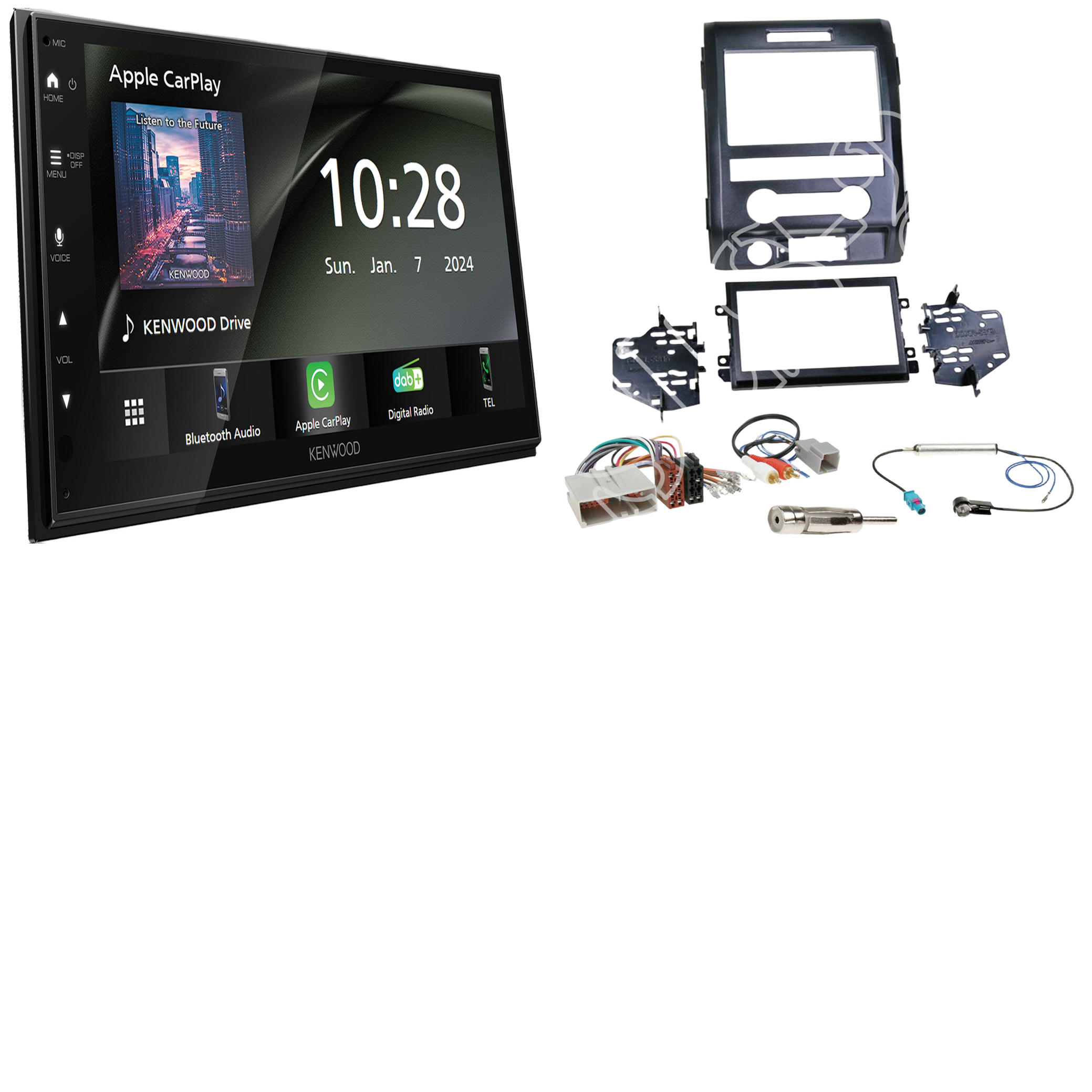 Kenwood DMX6523DABS Radio DAB + CarPlay with installation kit for Ford F150 from 2009