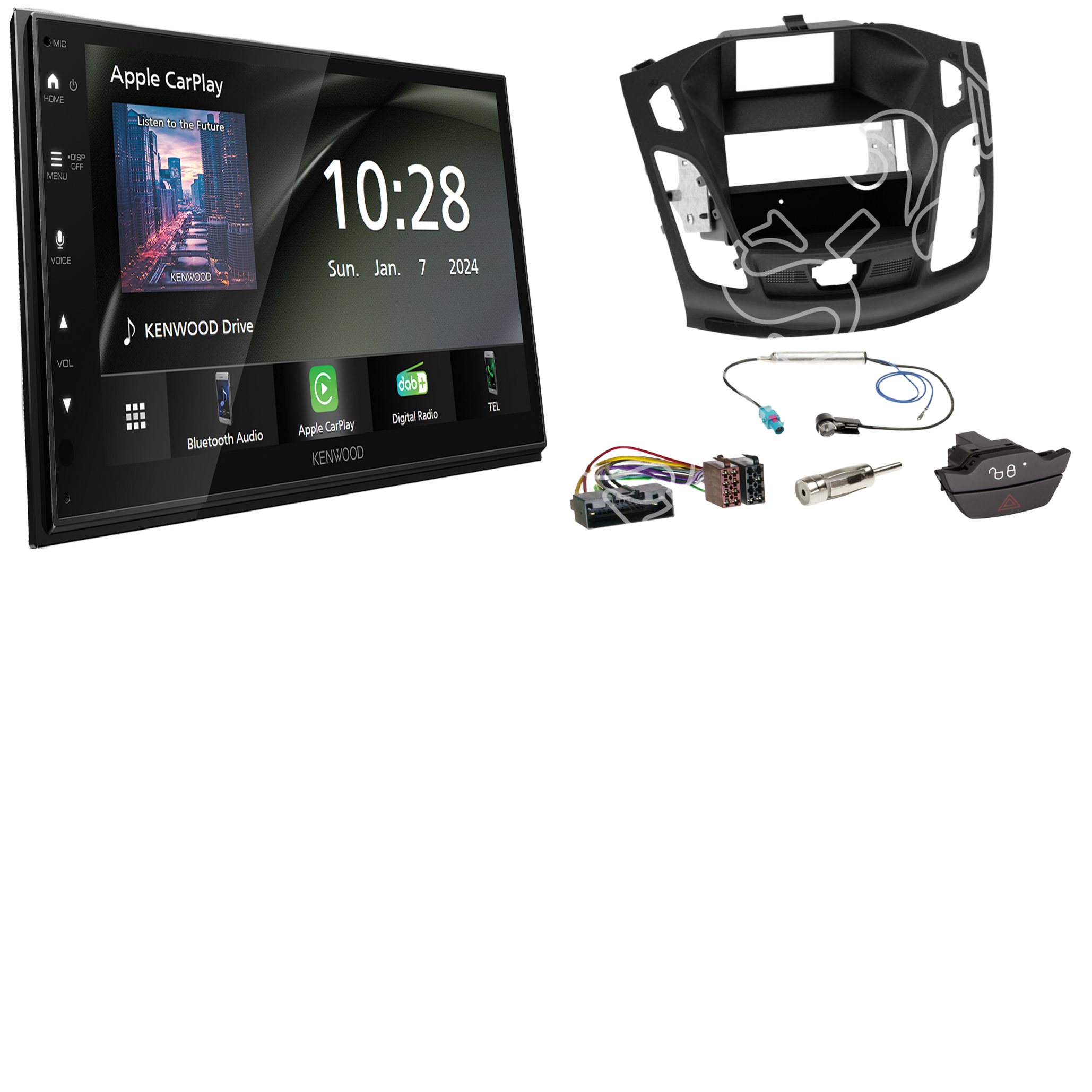 Kenwood DMX6523DABS Radio DAB + CarPlay with installation kit for Ford Focus (DYB)