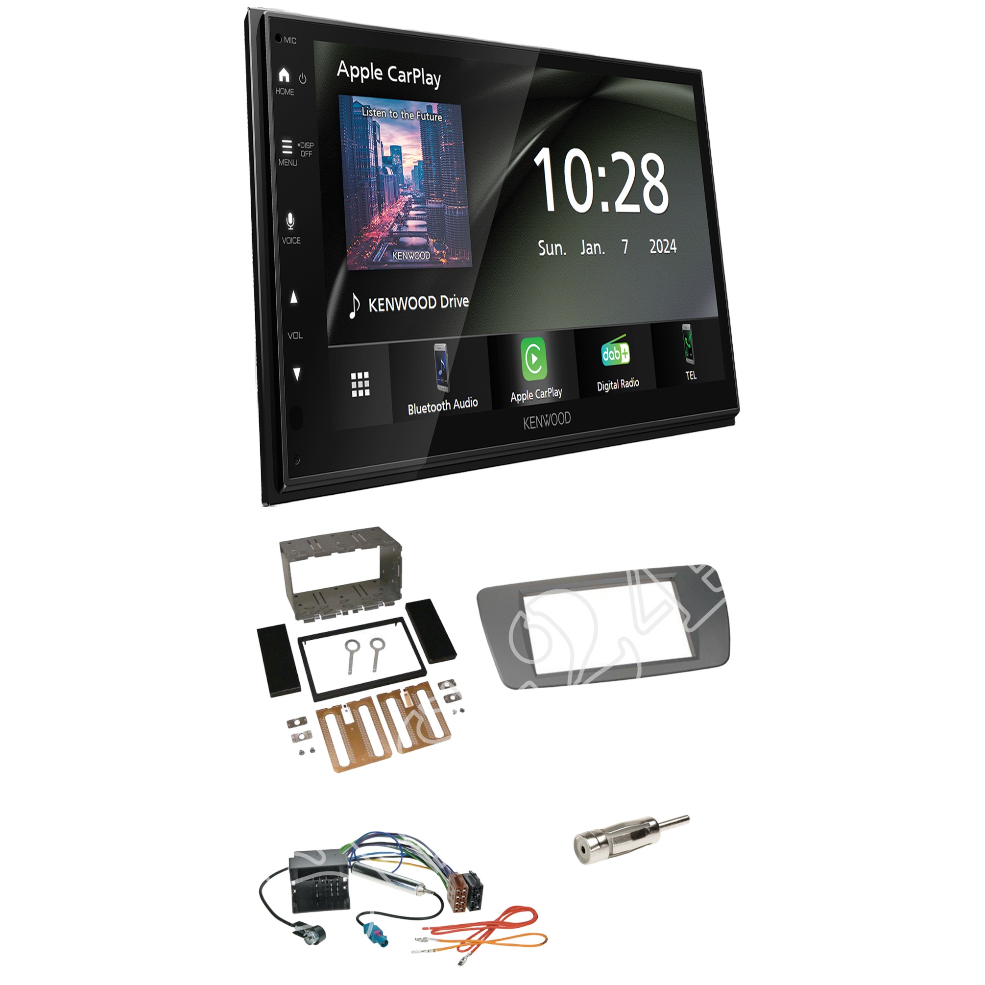 Kenwood DMX6523DABS Radio DAB+ with installation kit for Seat Ibiza (6J/6JN) 2008 onwards