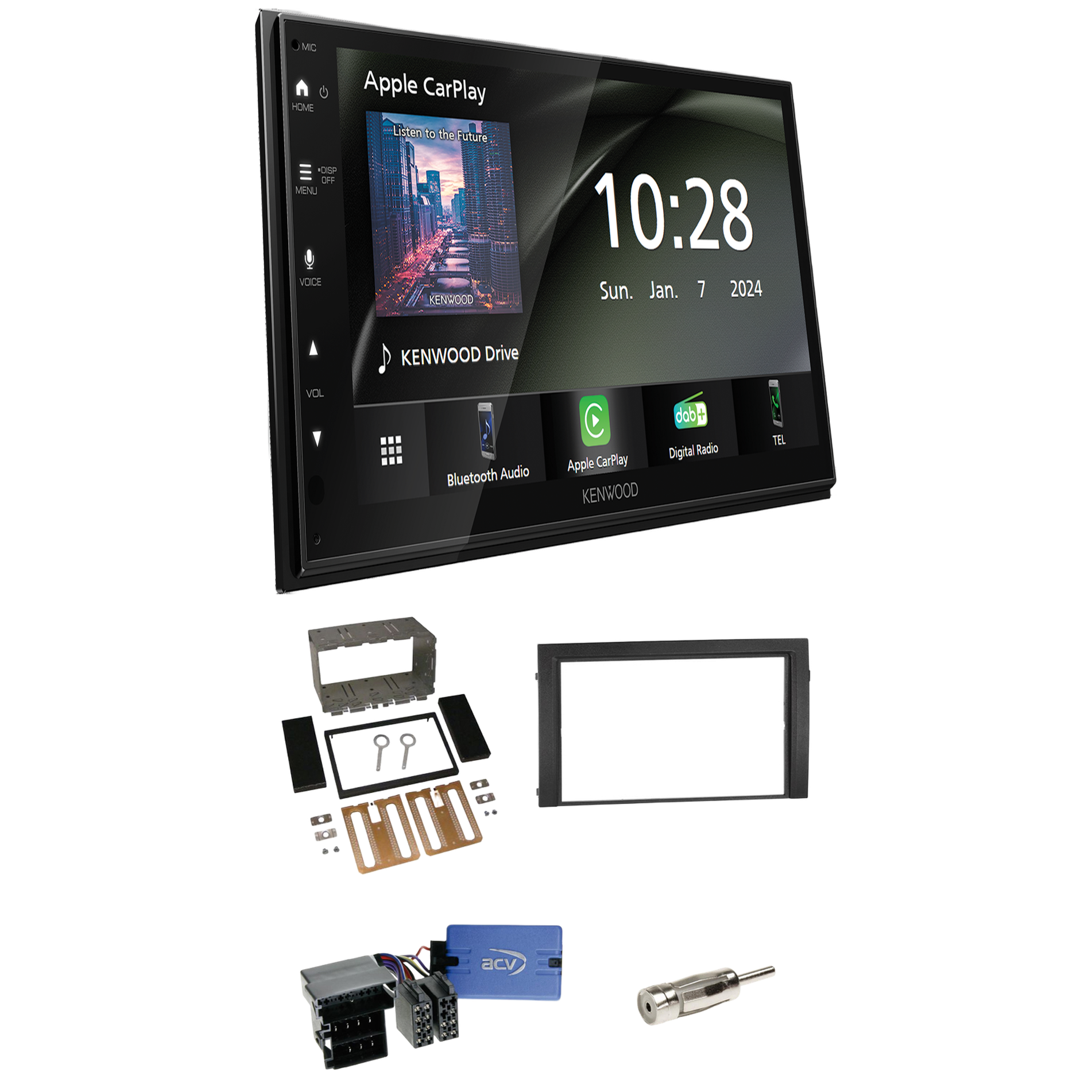 Kenwood DMX6523DABS Radio DAB + Bluetooth with installation kit for Skoda Fabia 6Y